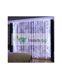 Светлинна завеса 300 LED гирлянда за прозорец с дистанционно управление в студени цветове 3м